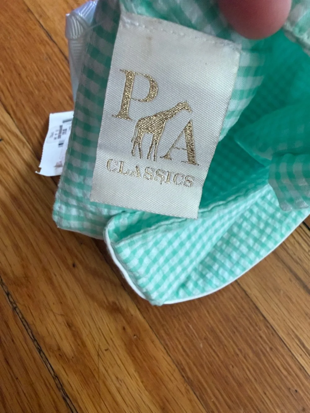 NWT petit Ami classics Mint green Gingham Baby Sun Bonnet hat with ties 3m